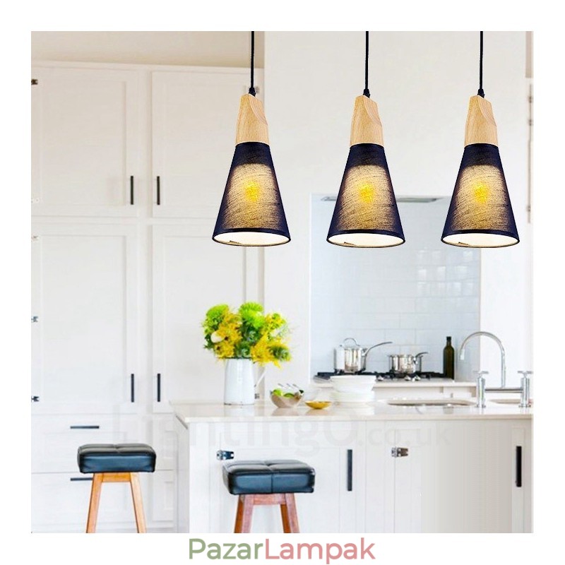 3 Light Wood Modern, modern függőlámpa szövet ernyővel
