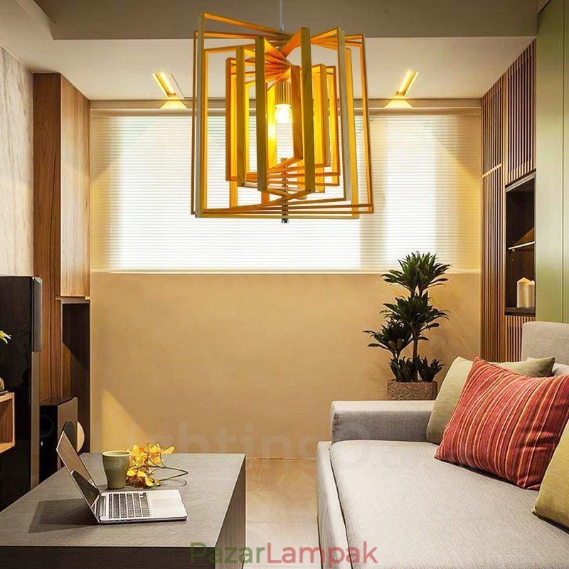 1 Világos fa Modern modern, skandináv stílusú függőlámpa fa ernyővel