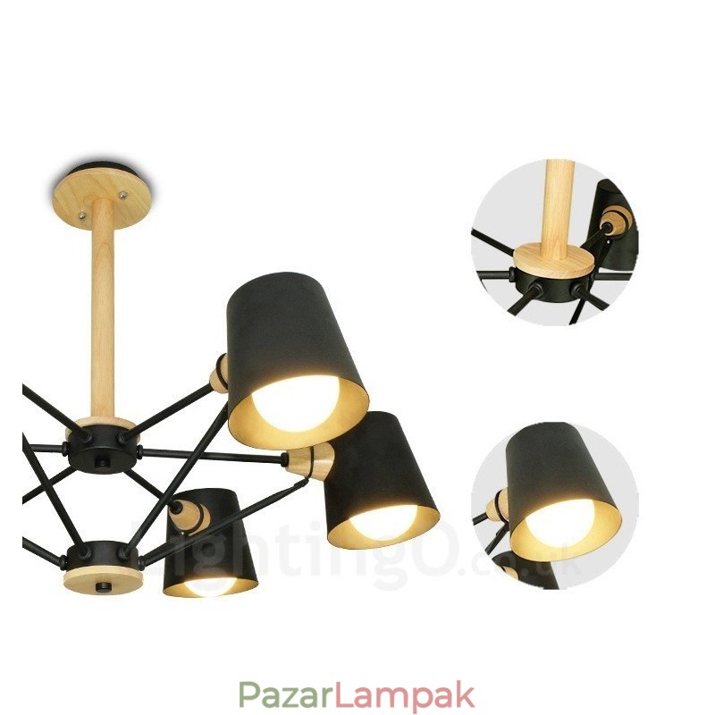 6 Világos fa Modern kortárs skandináv stílusú függőlámpa vasernyővel