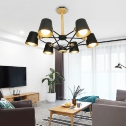 6 Világos fa Modern kortárs skandináv stílusú függőlámpa vasernyővel