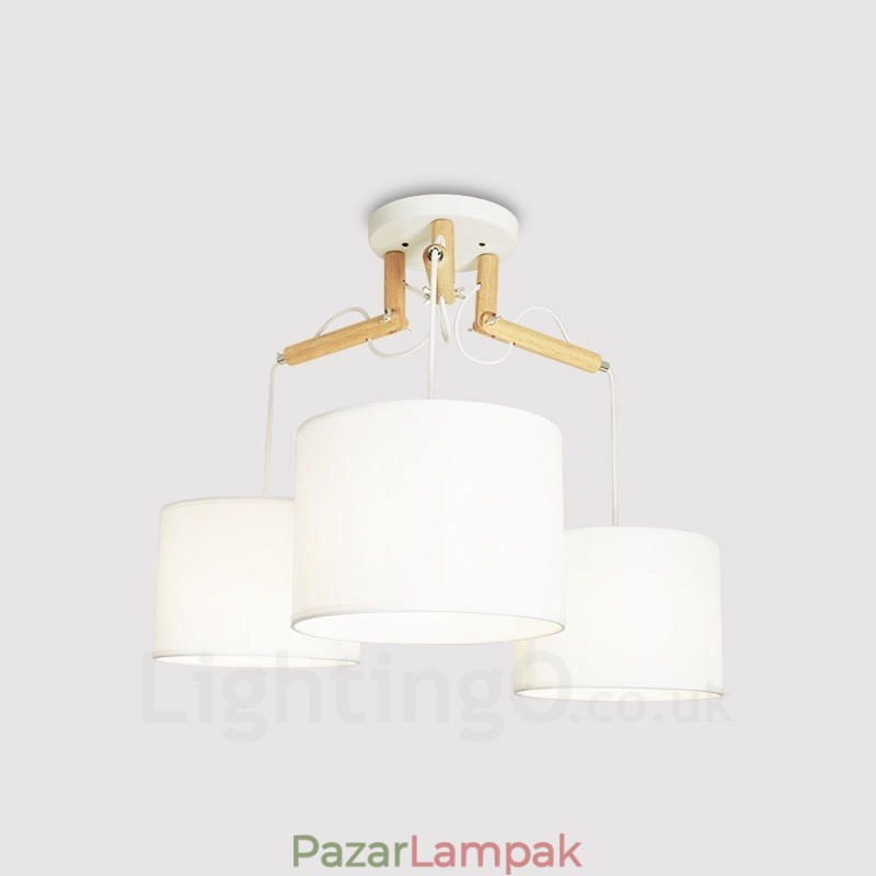 3 Light Wood Modern, modern függőlámpa szövet ernyővel