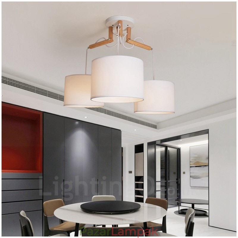 3 Light Wood Modern, modern függőlámpa szövet ernyővel