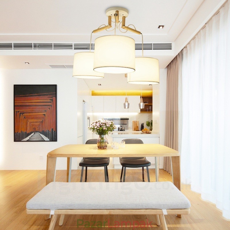 3 Light Wood Modern, modern függőlámpa szövet ernyővel