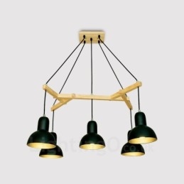 5 Light Wood Modern, kortárs függőlámpa vasernyővel