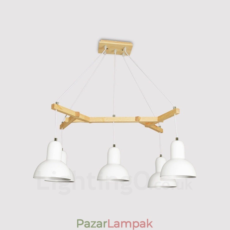 5 Light Wood Modern, kortárs függőlámpa vasernyővel