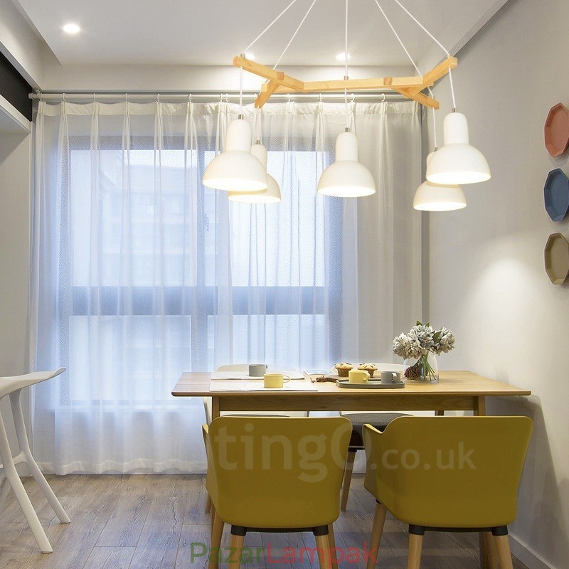 5 Light Wood Modern, kortárs függőlámpa vasernyővel