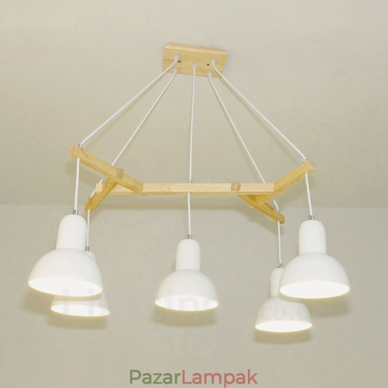 5 Light Wood Modern, kortárs függőlámpa vasernyővel