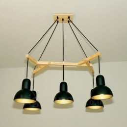 5 Light Wood Modern, kortárs függőlámpa vasernyővel