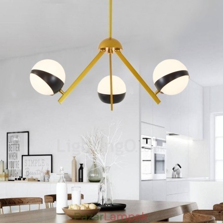 3 Világos, modern, modern skandináv stílusú mennyezeti lámpás csillár fekete-fehér golyós üvegernyővel 3 Világos, modern, modern skandináv stílusú mennyezeti lámpás csillár fekete-fehér golyós üvegernyővel