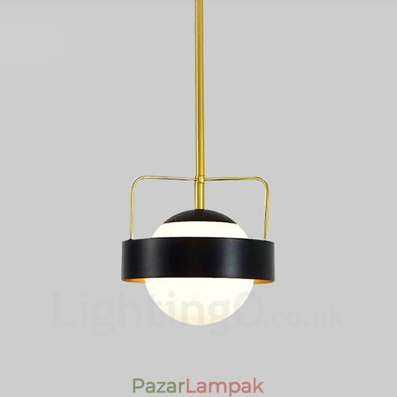 1 Light Modern modern mennyezeti lámpák Rézbevonatú függőlámpa fehér és fekete golyós üvegernyővel