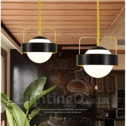 1 Light Modern modern mennyezeti lámpák Rézbevonatú függőlámpa fehér és fekete golyós üvegernyővel