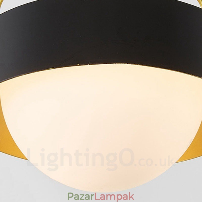 1 Light Modern modern mennyezeti lámpák Rézbevonatú függőlámpa fehér és fekete golyós üvegernyővel