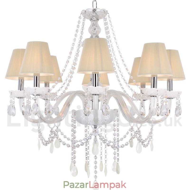 8 Világos fehér K9 kristály gyertya stílusú csillár