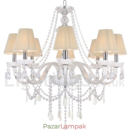8 Világos fehér K9 kristály gyertya stílusú csillár