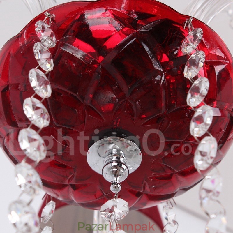 6 Világospiros K9 Crystal Candle stílusú csillár