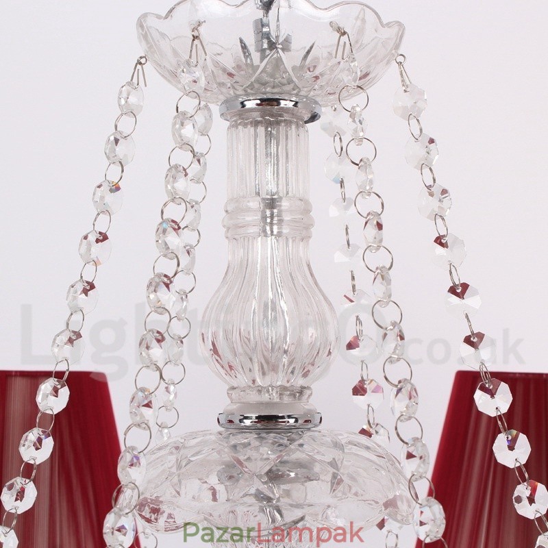 6 Világospiros K9 Crystal Candle stílusú csillár