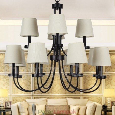 12 világos rusztikus retro fekete 2 szintes nagy csillár gyertya stílusú csillár
