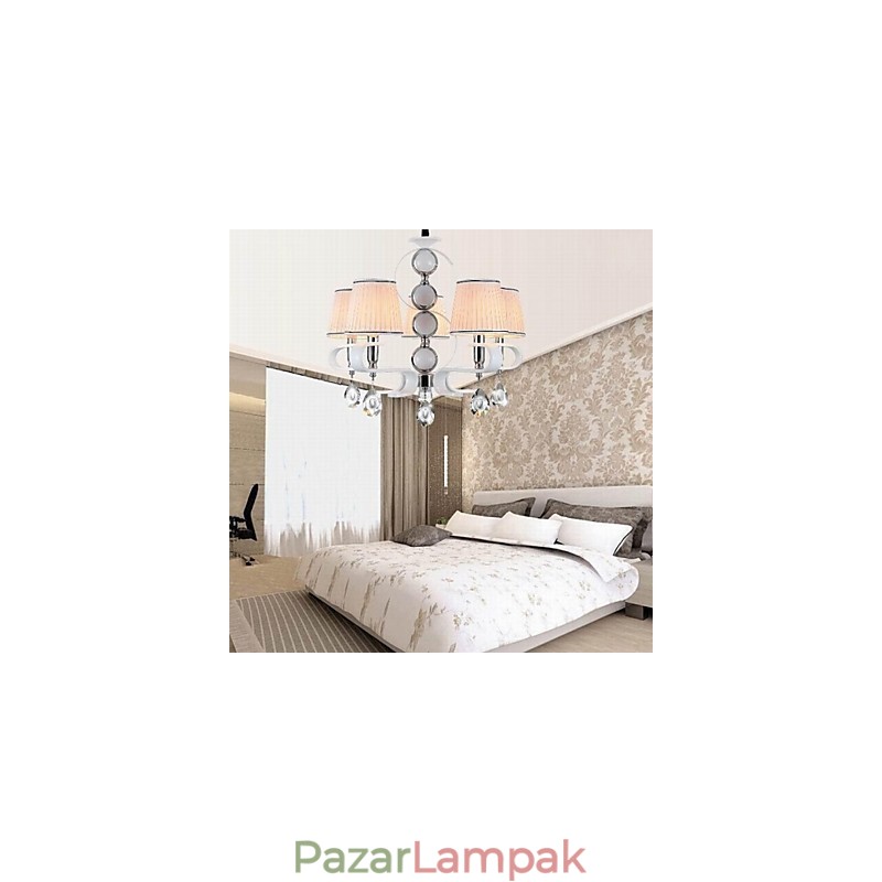 Fabric Chandelier 5 Light High Grade lámpa fehér jade ezüst gyűrű