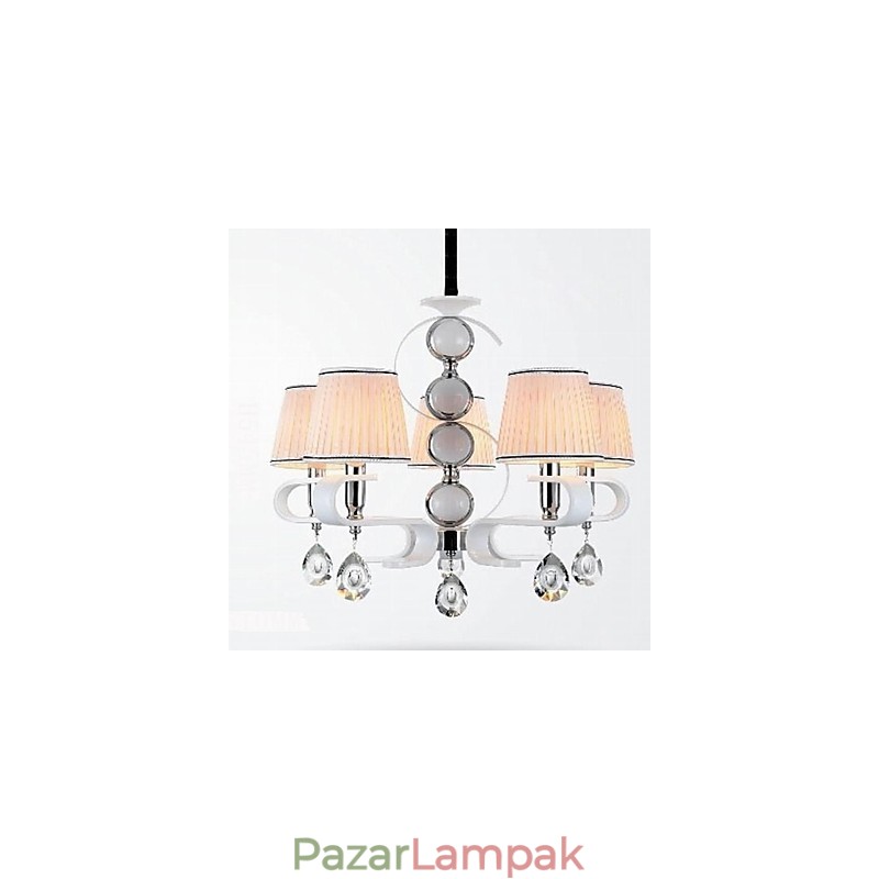 Fabric Chandelier 5 Light High Grade lámpa fehér jade ezüst gyűrű