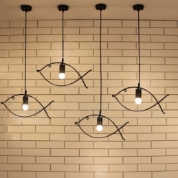 1 Világos Rusztikus Lodge Retro Fish függőlámpa acél ernyővel