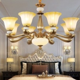 8 Light Retro Traditional Luxury Cink ötvözet csillár üvegernyővel