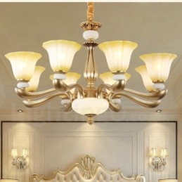 8 Light Retro Traditional Luxury Cink ötvözet csillár üvegernyővel