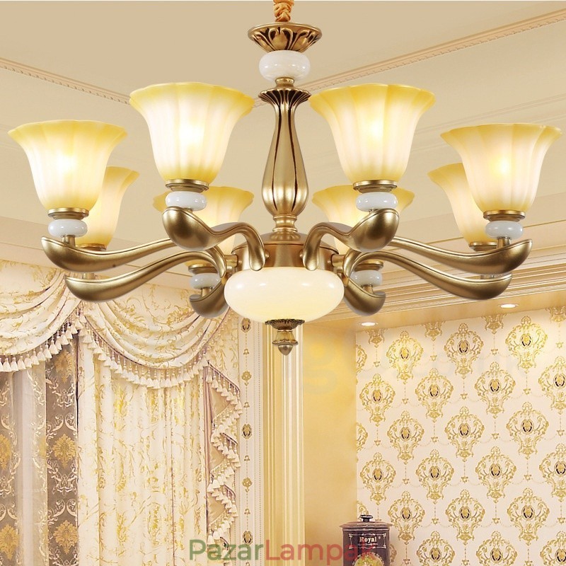 8 Light Retro Traditional Luxury Cink ötvözet csillár üvegernyővel
