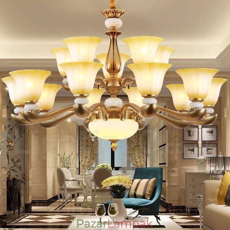 15 Light Retro Traditional Luxury cink ötvözet csillár üvegárnyékolóval