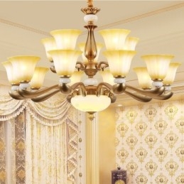 15 Light Retro Traditional Luxury cink ötvözet csillár üvegárnyékolóval