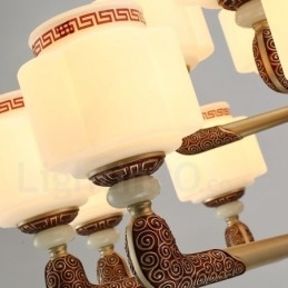 6 Light Retro hagyományos cink ötvözet Luxus előcsarnoki csillár üvegernyővel