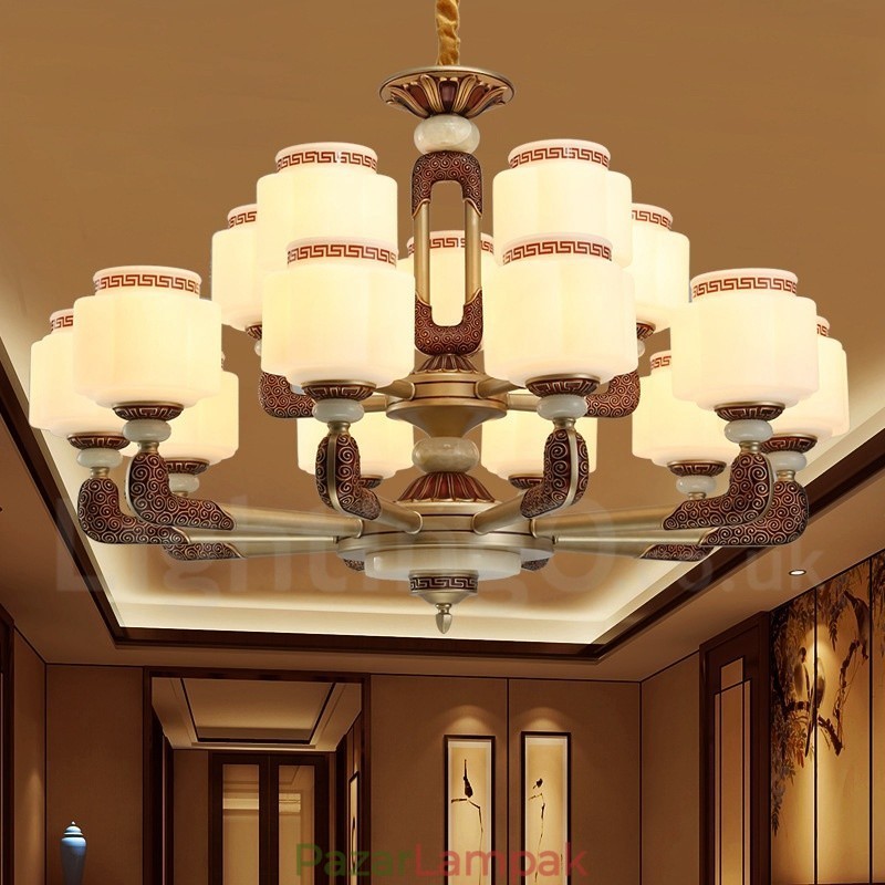 15 Könnyű Retro Hagyományos Cink ötvözet Luxus Lobby csillár üvegárnyékolóval