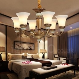 6 Light Retro hagyományos cink ötvözet Luxus előcsarnoki csillár üvegernyővel