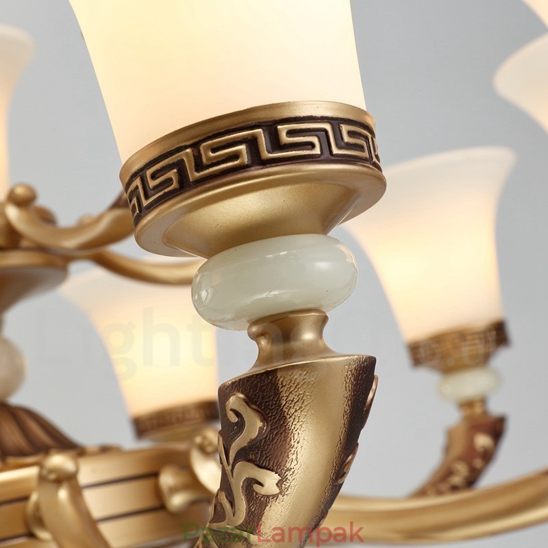 6 Light Retro hagyományos cink ötvözet Luxus előcsarnoki csillár üvegernyővel