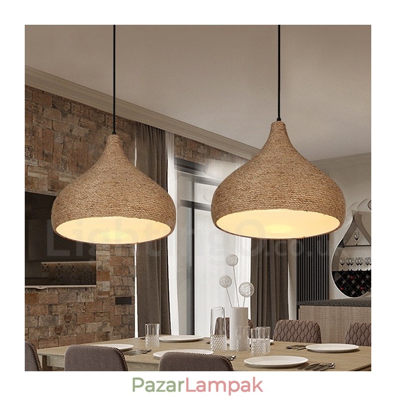 1 Light Retro rusztikus kender kötélfüggő lámpa kender kötélernyővel