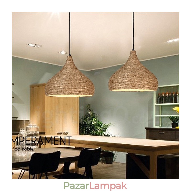 1 Light Retro rusztikus kender kötélfüggő lámpa kender kötélernyővel