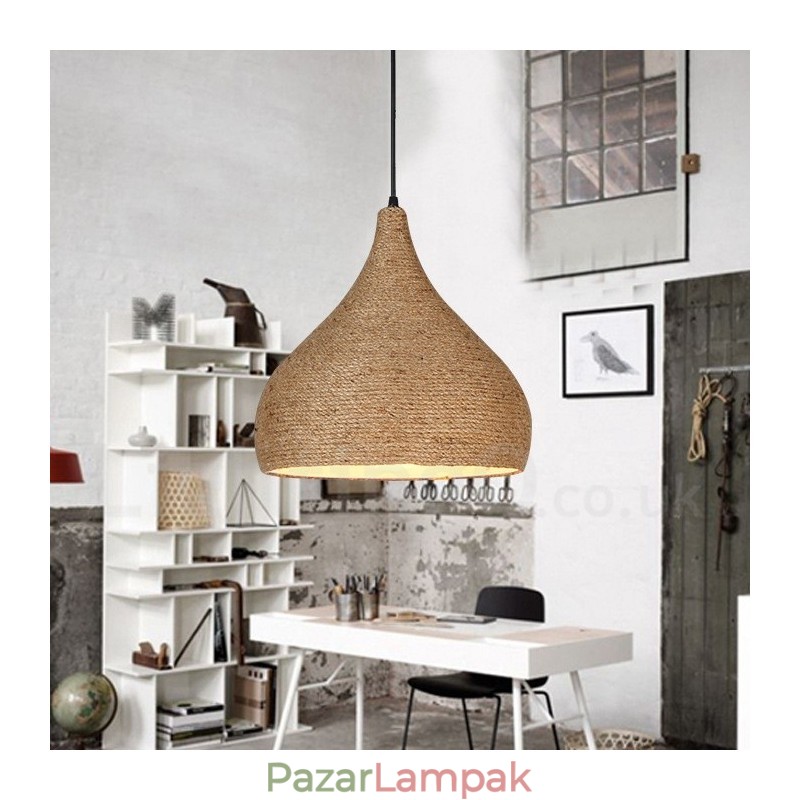 1 Light Retro rusztikus kender kötélfüggő lámpa kender kötélernyővel