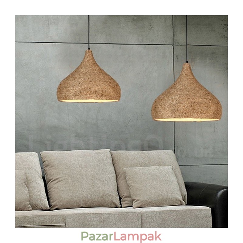 1 Light Retro rusztikus kender kötélfüggő lámpa kender kötélernyővel