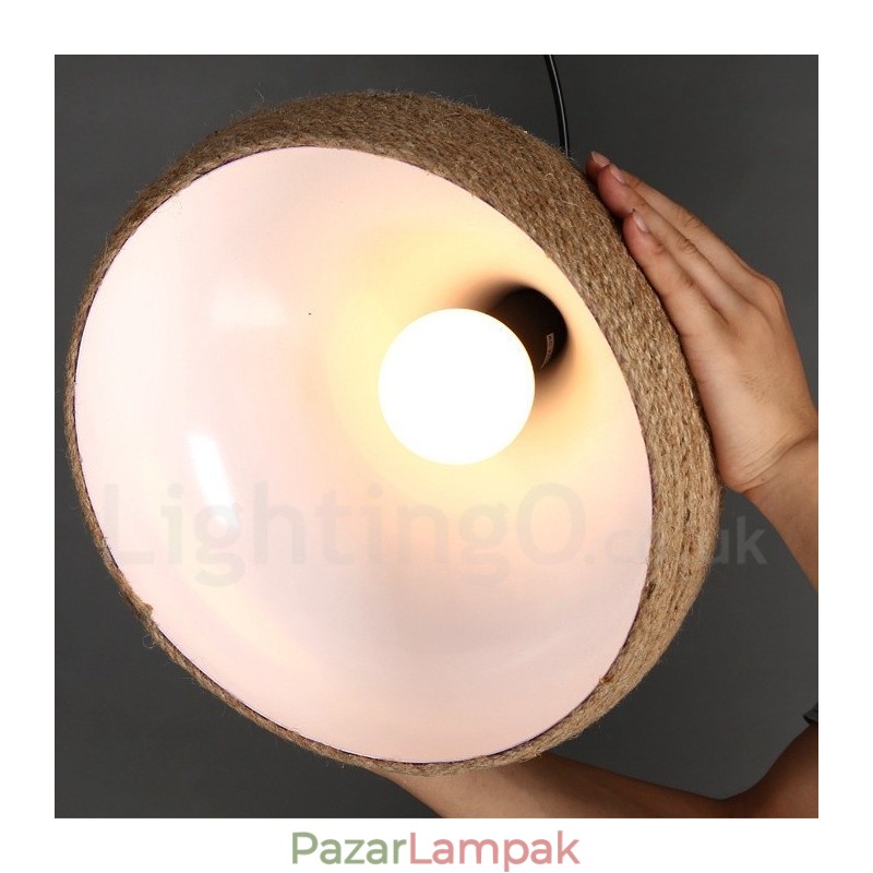 1 Light Retro rusztikus kender kötélfüggő lámpa kender kötélernyővel