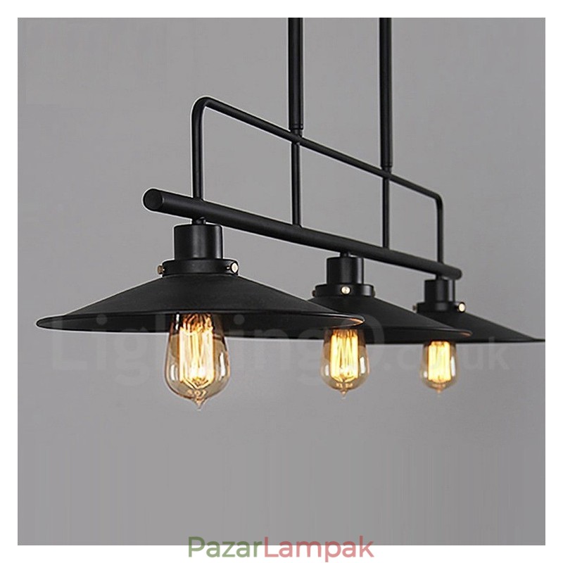 3 Light Retro rusztikus acél függőlámpa acél ernyővel