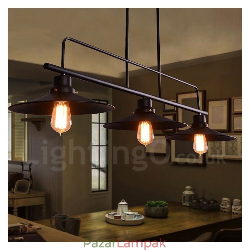3 Light Retro rusztikus acél függőlámpa acél ernyővel