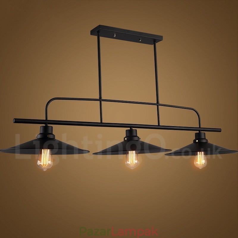3 Light Retro rusztikus acél függőlámpa acél ernyővel