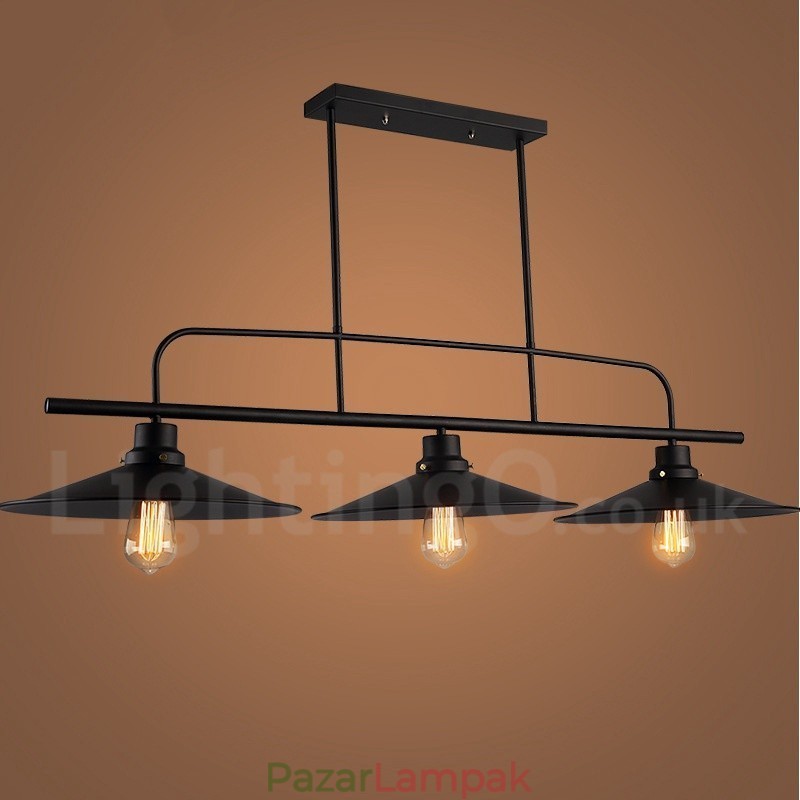 3 Light Retro rusztikus acél függőlámpa acél ernyővel