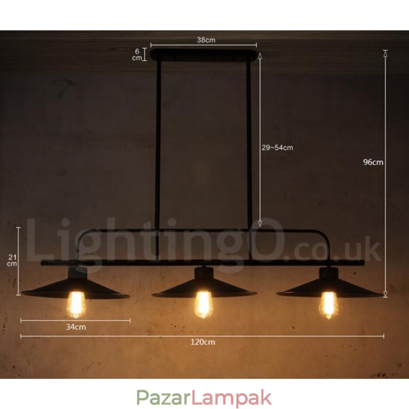 3 Light Retro rusztikus acél függőlámpa acél ernyővel