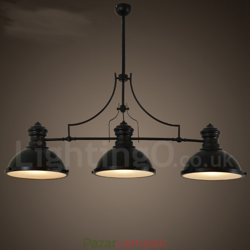 3 Light Retro rusztikus acél függőlámpa acél ernyővel