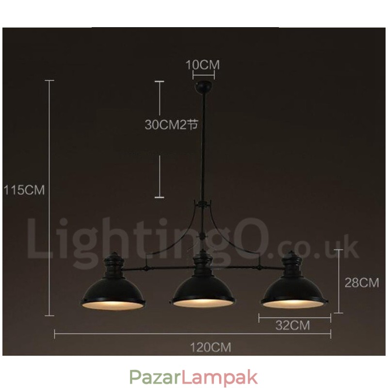 3 Light Retro rusztikus acél függőlámpa acél ernyővel