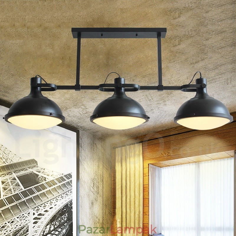 3 Light Retro rusztikus acél függőlámpa üvegernyővel