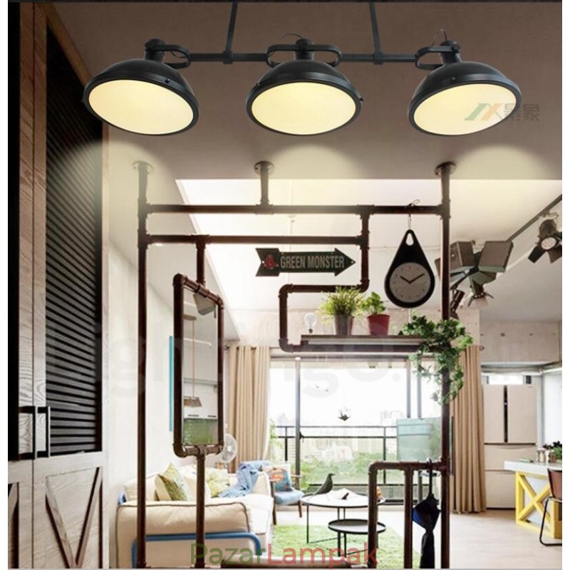 3 Light Retro rusztikus acél függőlámpa üvegernyővel