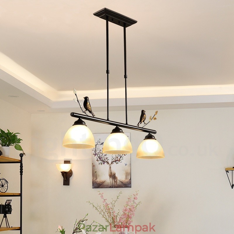 3 Light Retro rusztikus acél függőlámpa üvegernyővel