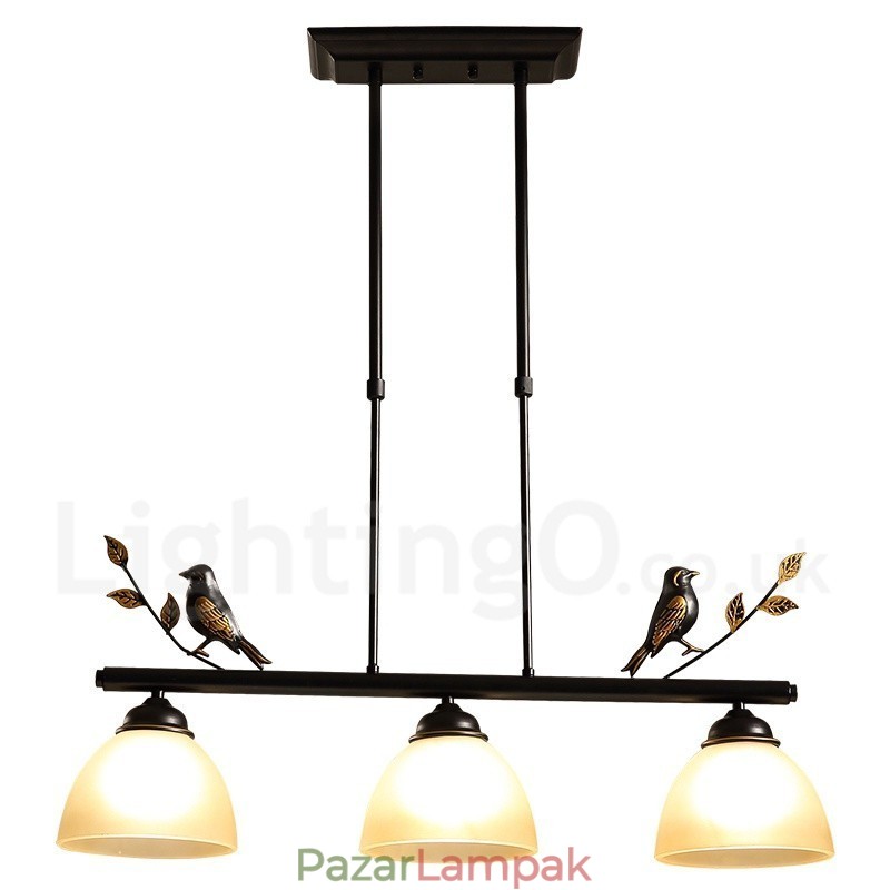 3 Light Retro rusztikus acél függőlámpa üvegernyővel