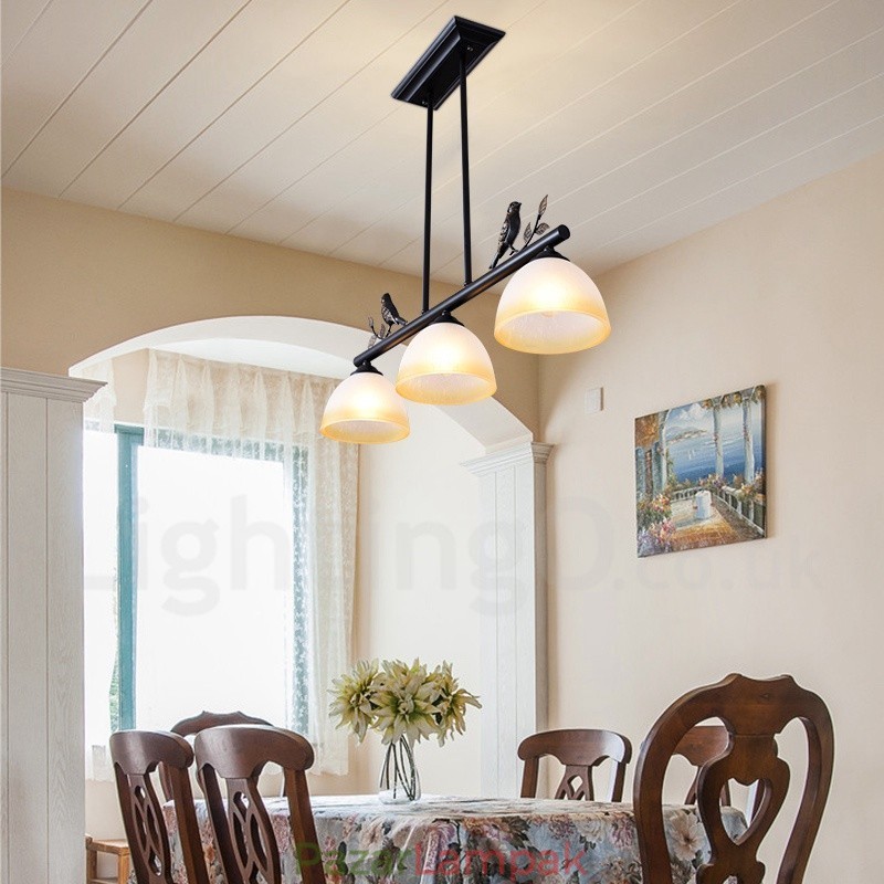 3 Light Retro rusztikus acél függőlámpa üvegernyővel
